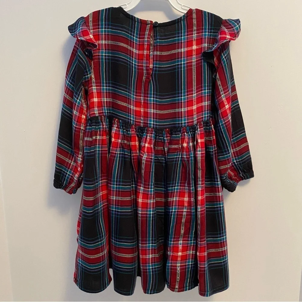OshKosh B'gosh Toddler Girls Plaid Long Sleeve Shoulder Ruffle Dress Size 2T